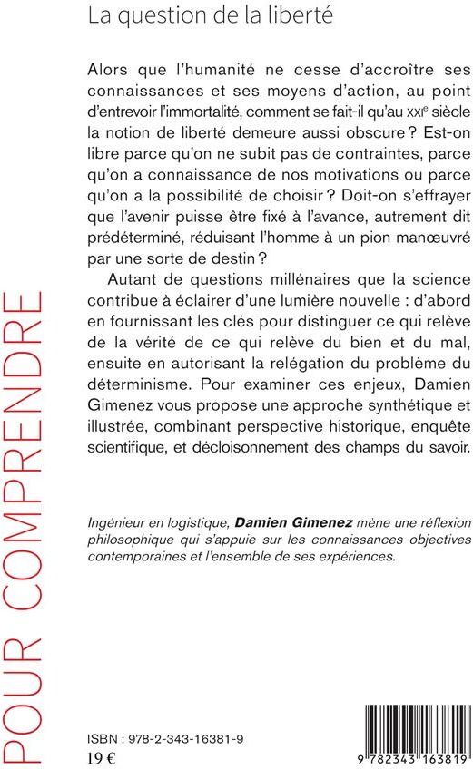 Quatrième de couverture de « LA QUESTION DE LA LIBERTE »