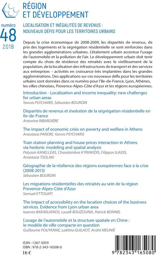 Quatrième de couverture de « LOCALISATION ET INEGALITES DE REVENUS - VOL48 - NOUVEAUX DEFIS POUR LES TERRITOIRES URBAINS »