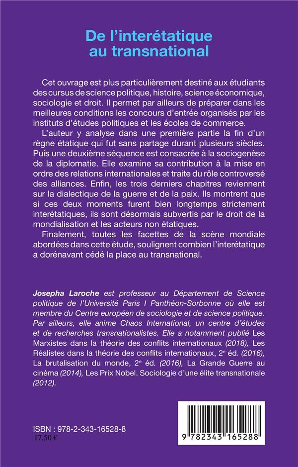Quatrième de couverture de « DE L'INTERETATIQUE AU TRANSNATIONAL »