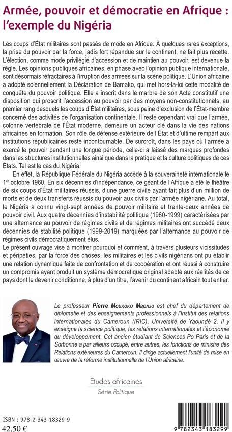 Quatrième de couverture de « ARMEE, POUVOIR ET DEMOCRATIE EN AFRIQUE : L'EXEMPLE DU NIGERIA »