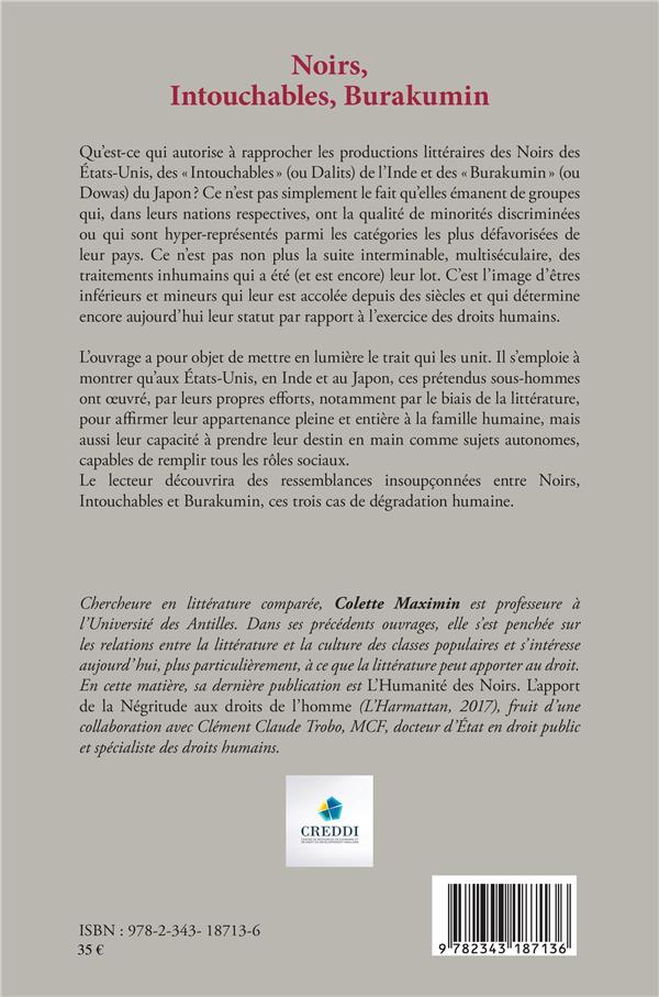 Quatrième de couverture de « Noirs, intouchables, Burakumin : l'autoémancipation des sous-hommes par la littérature »