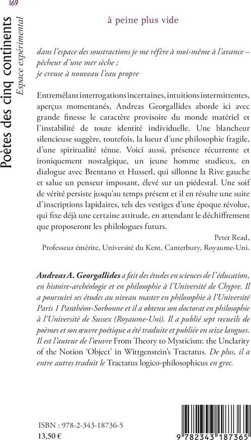 Quatrième de couverture de « A PEINE PLUS VIDE »