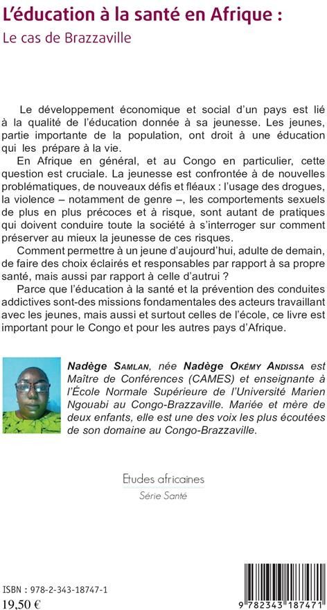 Quatrième de couverture de « L'EDUCATION A LA SANTE EN AFRIQUE : LE CAS DE BRAZZAVILLE »