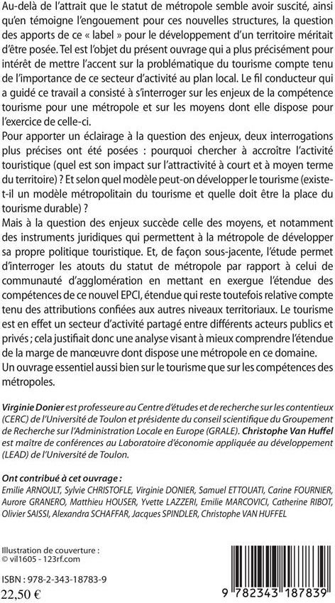 Quatrième de couverture de « TOURISME ET METROPOLES : COMPETENCES ET ENJEUX - LE CAS DE LA REGION SUD PACA »