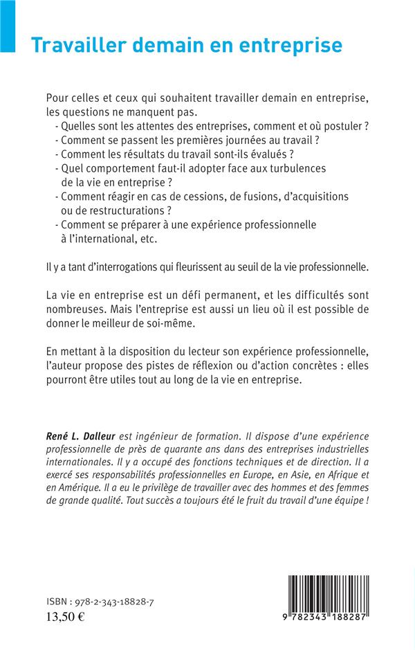 Quatrième de couverture de « TRAVAILLER DEMAIN EN ENTREPRISE »