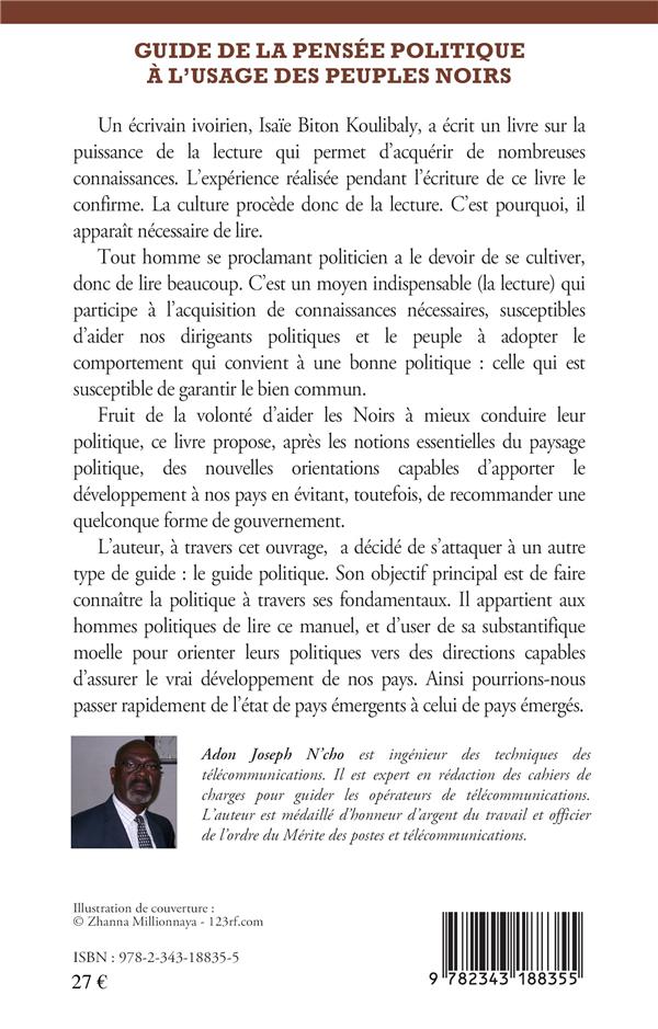 Quatrième de couverture de « GUIDE DE LA PENSEE POLITIQUE A L'USAGE DES PEUPLES NOIRS »