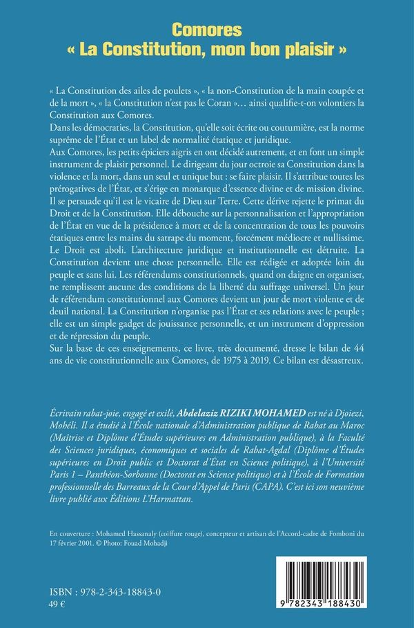 Quatrième de couverture de « COMORES "LA CONSTITUTION, MON BON PLAISIR " »