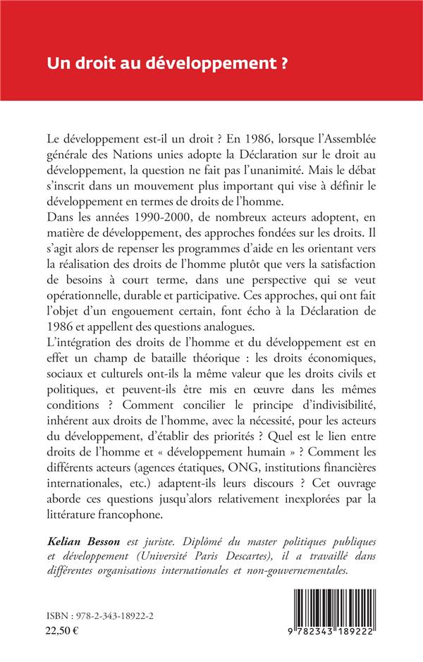 Quatrième de couverture de « UN DROIT AU DEVELOPPEMENT ? - POLITIQUES INTERNATIONALES DU DEVELOPPEMENT ET APPROCHES FONDEES SUR L »