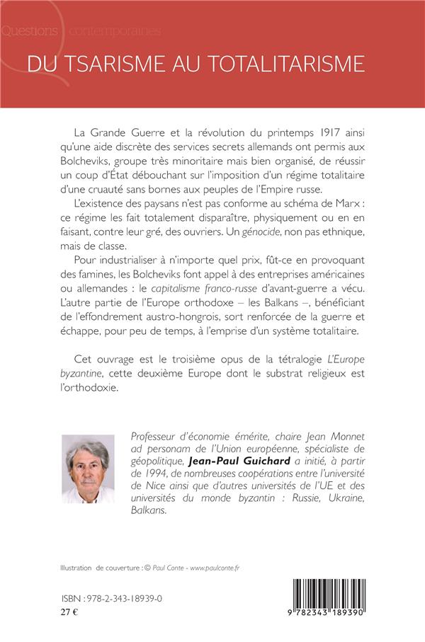 Quatrième de couverture de « DU TSARISME AU TOTALITARISME »