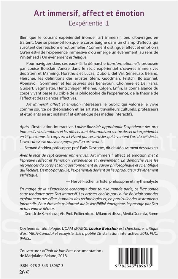 Quatrième de couverture de « ART IMMERSIF, AFFECT ET EMOTION - L'EXPERIENTIEL 1 »