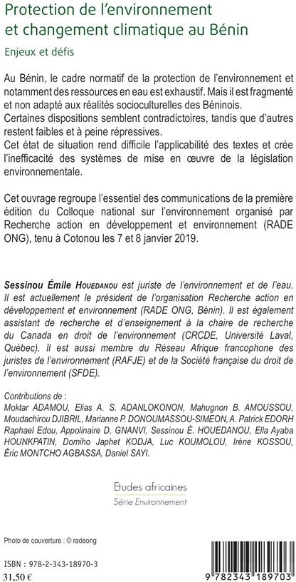Quatrième de couverture de « PROTECTION DE L'ENVIRONNEMENT ET CHANGEMENT CLIMATIQUE AU BENIN - ENJEUX ET DEFIS »