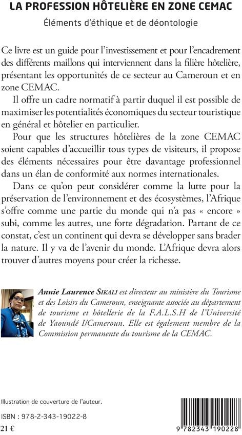 Quatrième de couverture de « LA PROFESSION HOTELIERE EN ZONE CEMAC - ELEMENTS D'ETHIQUE ET DE DEONTOLOGIE »