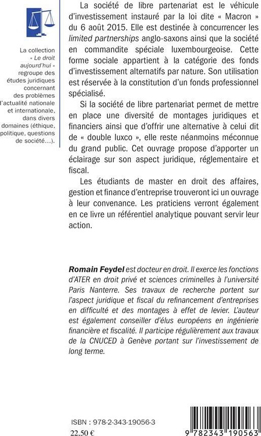 Quatrième de couverture de « LA SOCIETE DE LIBRE PARTENARIAT - REGIME JURIDIQUE ET FISCAL »