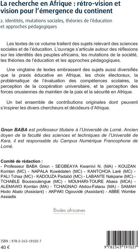 Quatrième de couverture de « LA RECHERCHE EN AFRIQUE TOME 2 : : RETRO-VISION ET VISION POUR L'EMERGENCE DU CONTINENT - VOL02 - 2. »