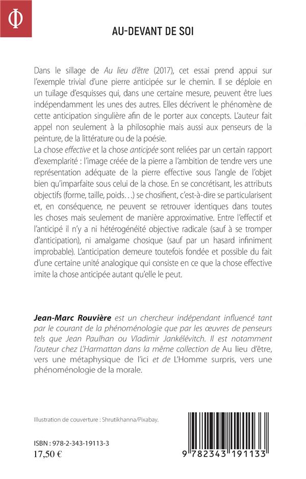 Quatrième de couverture de « AU-DEVANT DE SOI - ESQUISSES VERS UNE PHILOSOPHIE DE L'ANTICIPATION »