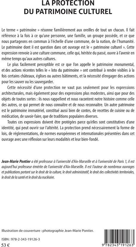 Quatrième de couverture de « LA PROTECTION DU PATRIMOINE CULTUREL »