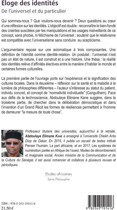 Quatrième de couverture de « ELOGE DES IDENTITES - DE L'UNIVERSEL ET DU PARTICULIER »
