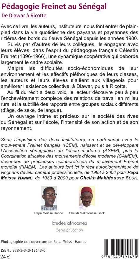 Quatrième de couverture de « PEDAGOGIE FREINET AU SENEGAL - DE DIAWAR A RICOTTE »