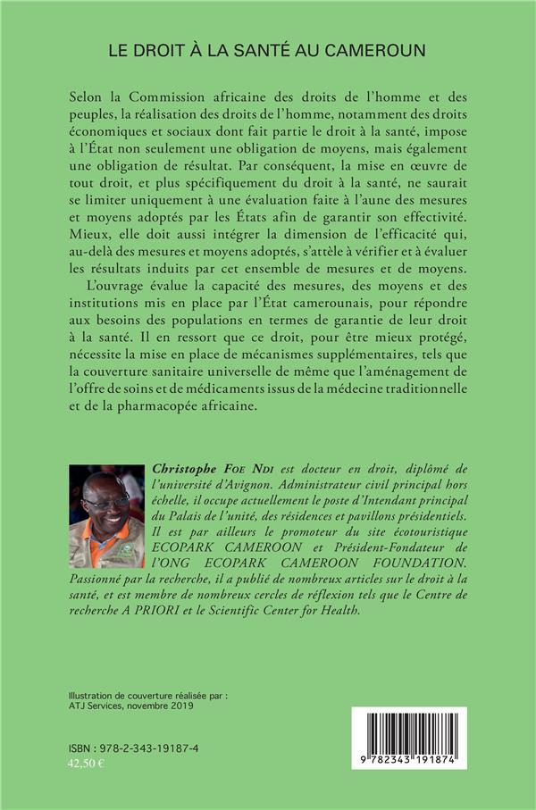 Quatrième de couverture de « LE DROIT A LA SANTE AU CAMEROUN »