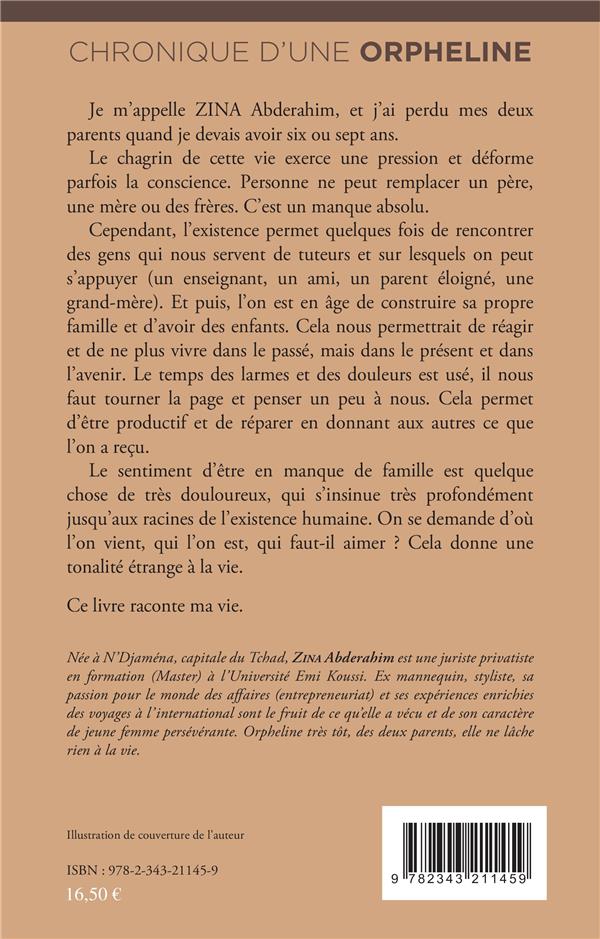 Quatrième de couverture de « CHRONIQUE D'UNE ORPHELINE - AUTOBIOGRAPHIE »