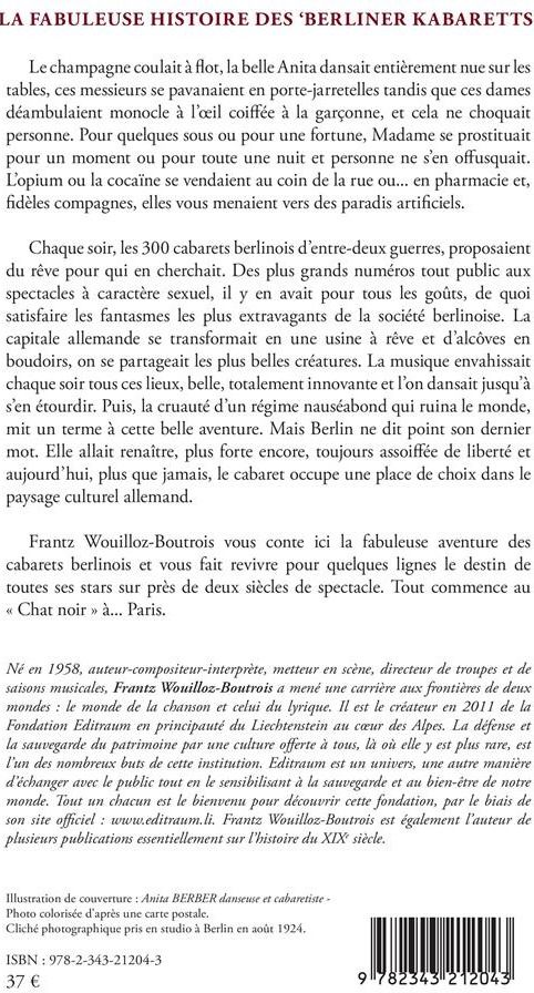 Quatrième de couverture de « LA FABULEUSE HISTOIRE DES 'BERLINER KABARETTS' »