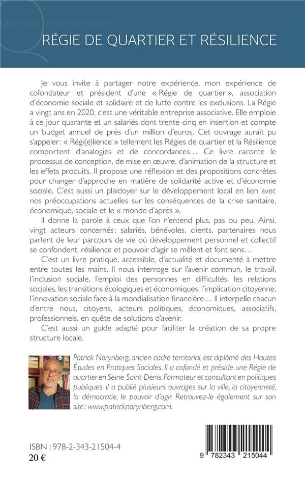 Quatrième de couverture de « REGIE DE QUARTIER ET RESILIENCE - REPRENDRE NOS VIES EN MAINS ! »