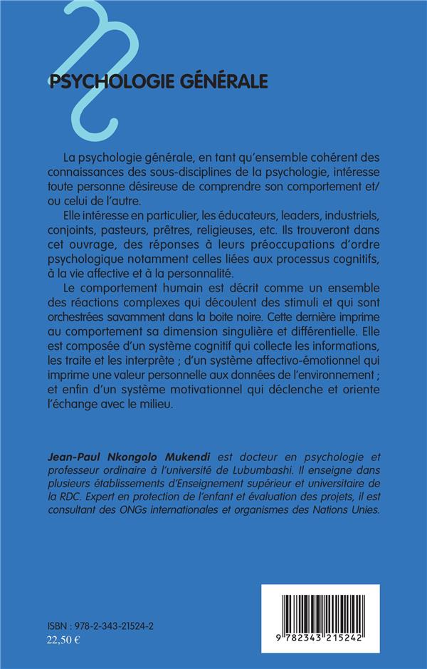 Quatrième de couverture de « PSYCHOLOGIE GENERALE »