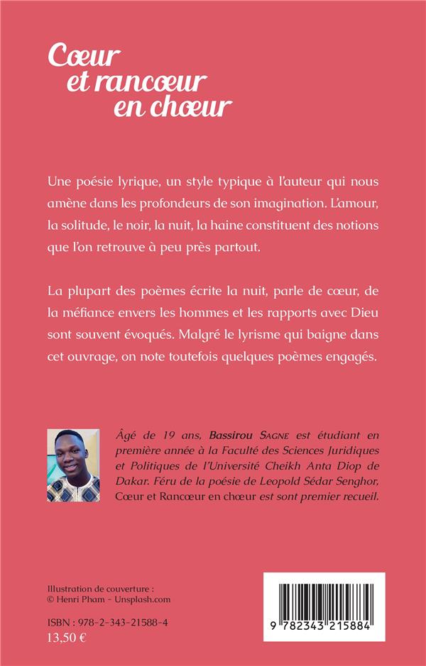 Quatrième de couverture de « COEUR ET RANCOEUR EN CHOEUR. POEMES »
