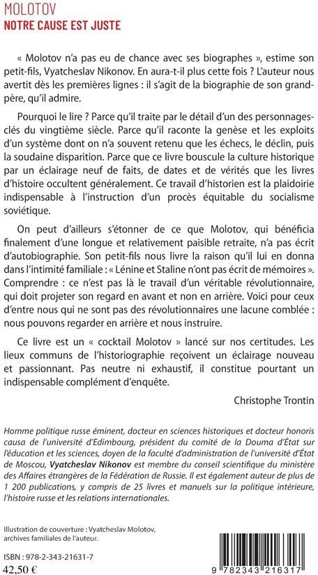 Quatrième de couverture de « MOLOTOV - NOTRE CAUSE EST JUSTE »
