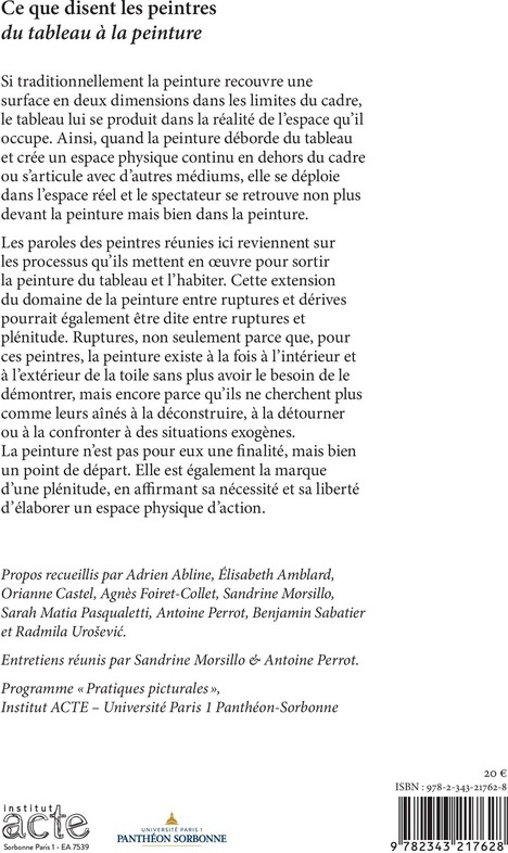 Quatrième de couverture de « CE QUE DISENT LES PEINTRES - DU TABLEAU A LA PEINTURE »