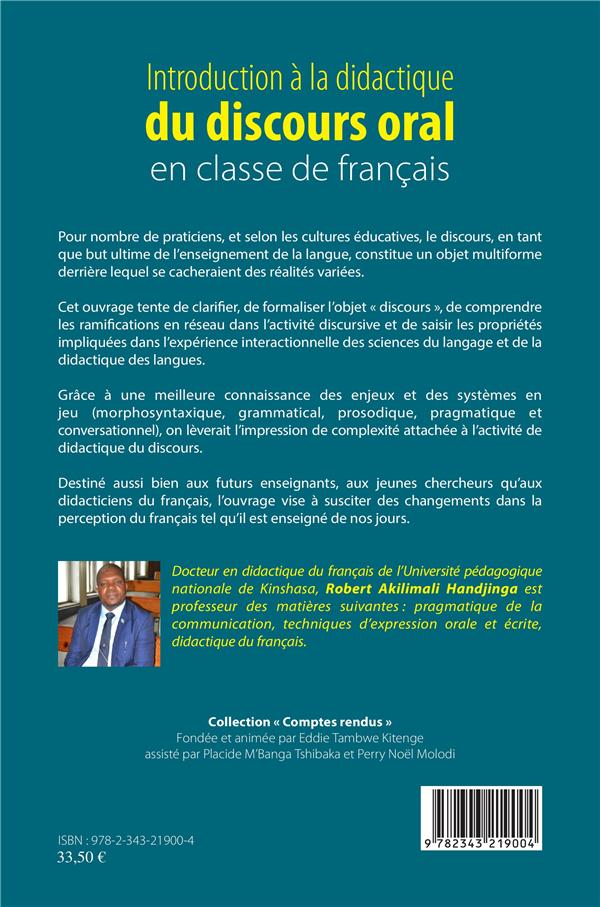Quatrième de couverture de « INTRODUCTION A LA DIDACTIQUE DU DISCOURS ORAL EN CLASSE DE FRANCAIS »