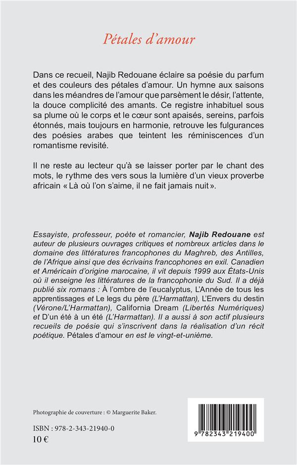 Quatrième de couverture de « PETALES D'AMOUR - POESIE »