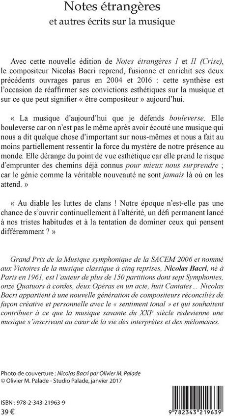 Quatrième de couverture de « NOTES ETRANGERES - ET AUTRES ECRITS SUR LA MUSIQUE »