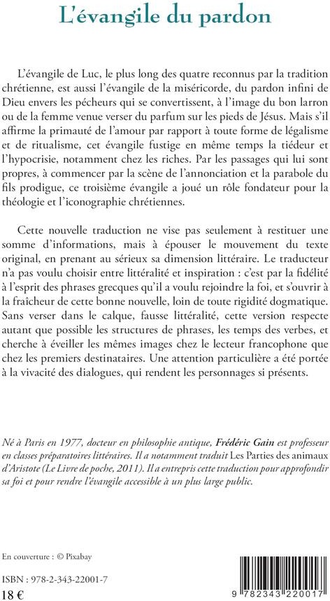 Quatrième de couverture de « L'EVANGILE DU PARDON »