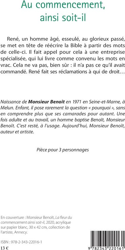 Quatrième de couverture de « AU COMMENCEMENT, AINSI SOIT-IL »