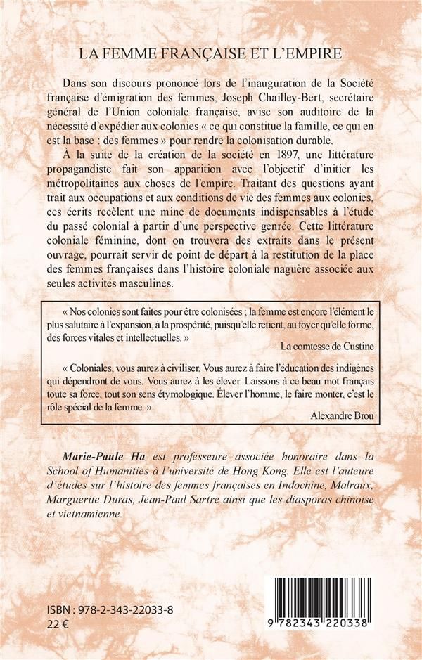 Quatrième de couverture de « LA FEMME FRANCAISE ET L'EMPIRE - TEXTES CHOISIS ET COMMENTES »
