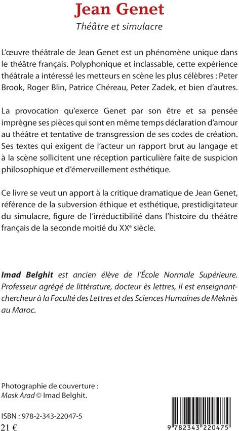 Quatrième de couverture de « JEAN GENET - THEATRE ET SIMULACRE »