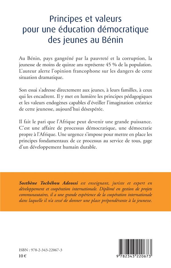 Quatrième de couverture de « PRINCIPES ET VALEURS POUR UNE EDUCATION DEMOCRATIQUE DES JEUNES AU BENIN »