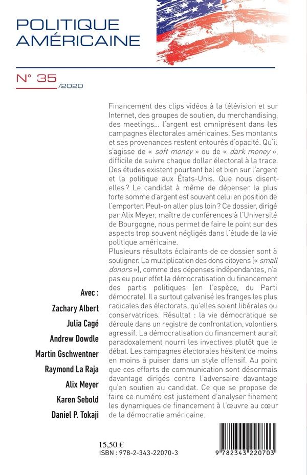 Quatrième de couverture de « ARGENT ET POLITIQUE AUX ETATS-UNIS - VOL35 »
