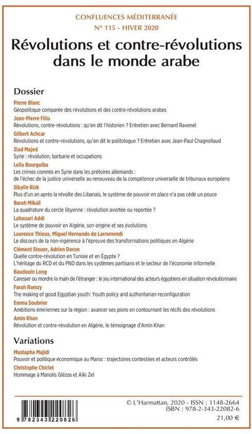Quatrième de couverture de « REVOLUTIONS ET CONTRE-REVOLUTIONS DANS LE MONDE ARABE - VOL115 »