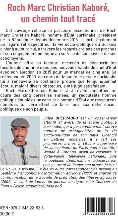 Quatrième de couverture de « ROCH MARC CHRISTIAN KABORE, UN CHEMIN TOUT TRACE »