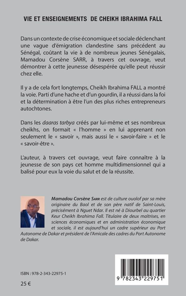 Quatrième de couverture de « Vie et enseignements de Cheikh Ibrahima Fall : Baboul Mouridina »