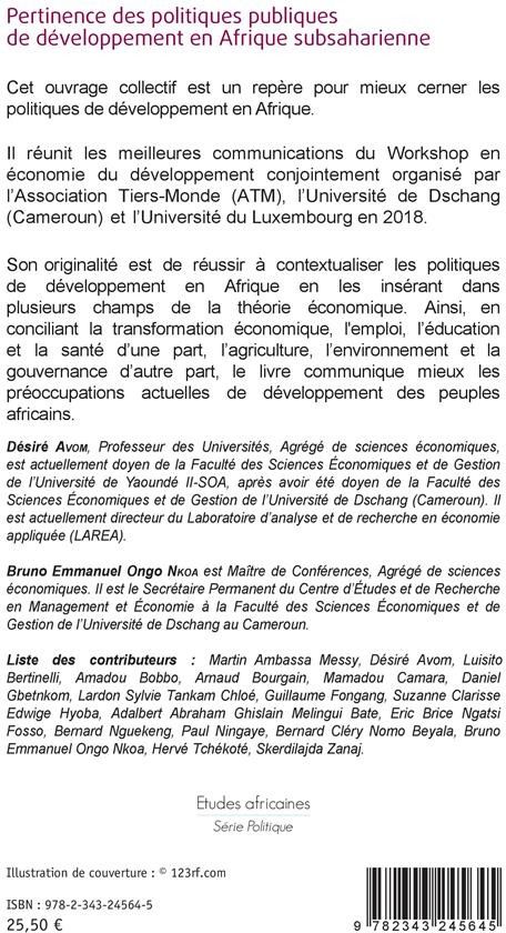 Quatrième de couverture de « PERTINENCE DES POLITIQUES PUBLIQUES DE DEVELOPPEMENT EN AFRIQUE SUBSAHARIENNE »