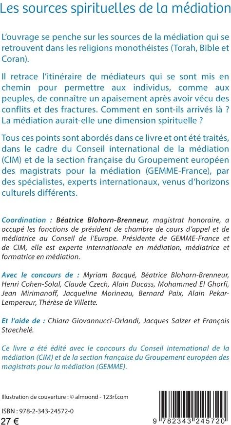 Quatrième de couverture de « LES SOURCES SPIRITUELLES DE LA MEDIATION »