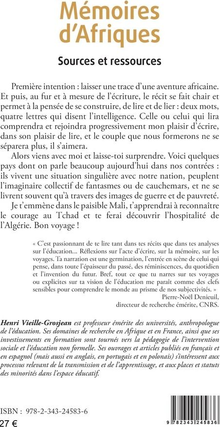 Quatrième de couverture de « MEMOIRES D'AFRIQUES - SOURCES ET RESSOURCES »