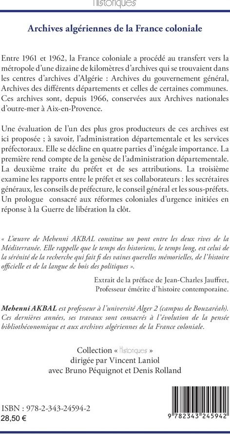 Quatrième de couverture de « ARCHIVES ALGERIENNES DE LA FRANCE COLONIALE - NOTE SUR LA VALEUR DE L'ADMINISTRATION DEPARTEMENTALE »