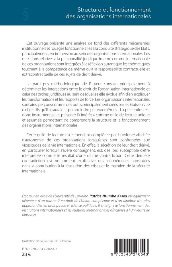 Quatrième de couverture de « STRUCTURE ET FONCTIONNEMENT DES ORGANISATIONS INTERNATIONALES »