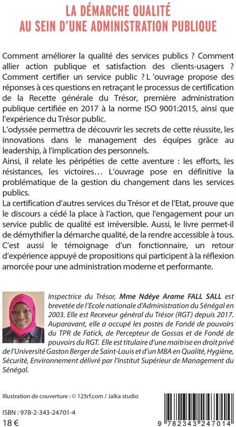 Quatrième de couverture de « LA DEMARCHE QUALITE AU SEIN D'UNE ADMINISTRATION PUBLIQUE - EXPERIENCE DU TRESOR PUBLIC SENEGALAIS »