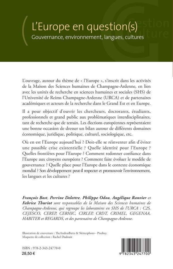 Quatrième de couverture de « L'EUROPE EN QUESTION(S) - GOUVERNANCE, ENVIRONNEMENT, LANGUES, CULTURES »
