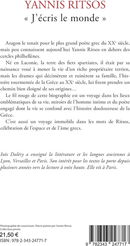 Quatrième de couverture de « YANNIS RITSOS - "J'ECRIS LE MONDE" »